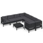 vidaXL Muebles de jardín 9 pzas y cojines negro madera de pino vidaXL Muebles de jardín 9 pzas y cojines negro madera de pino