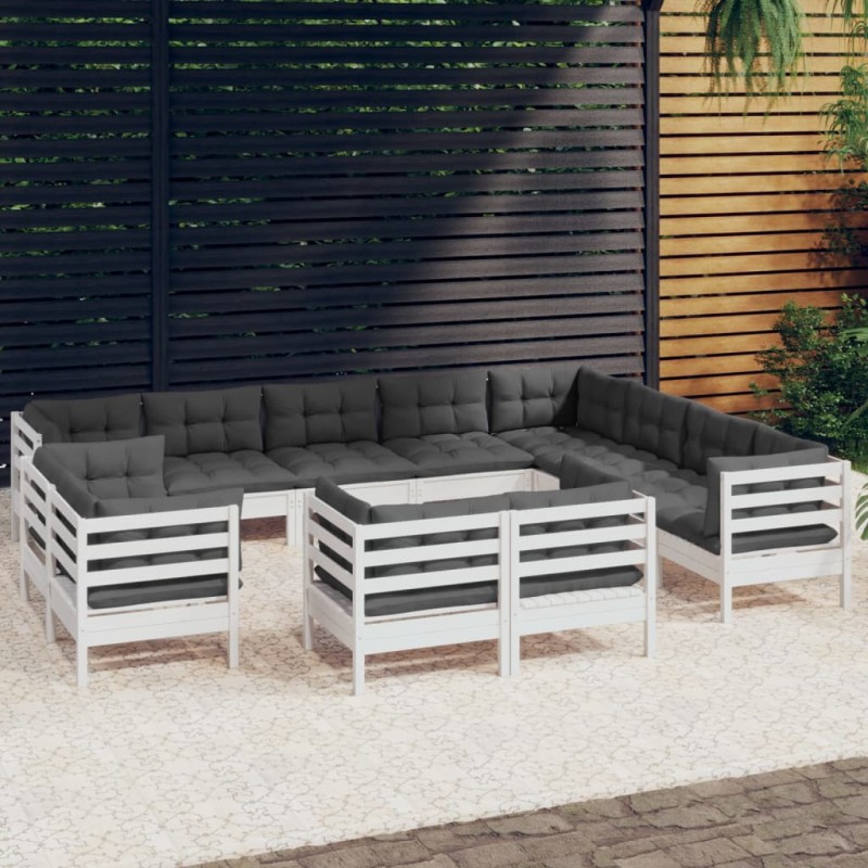vidaXL Muebles de jardín 12 pzas y cojines blanco madera maciza pino vidaXL Muebles de jardín 12 pzas y cojines blanco madera maciza pino