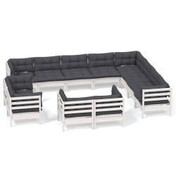 vidaXL Muebles de jardín 12 pzas y cojines blanco madera maciza pino