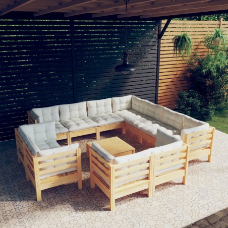 vidaXL Muebles de jardín 12 piezas y cojines madera maciza de pino