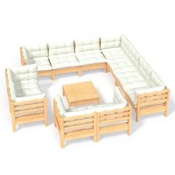 vidaXL Muebles de jardín 12 piezas y cojines madera maciza de pino