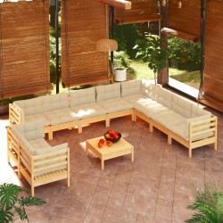 vidaXL Muebles de jardín 11 pzas y cojines madera maciza de pino crema