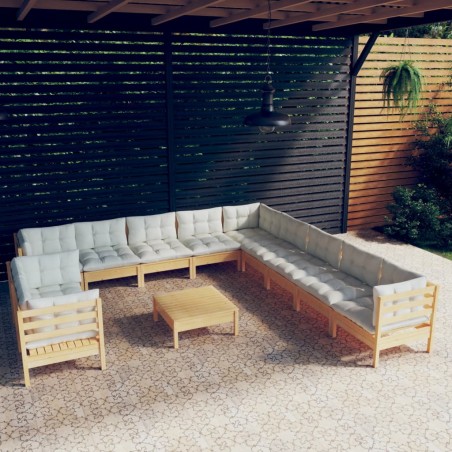 vidaXL Muebles de jardín 12 piezas y cojines madera maciza de pino