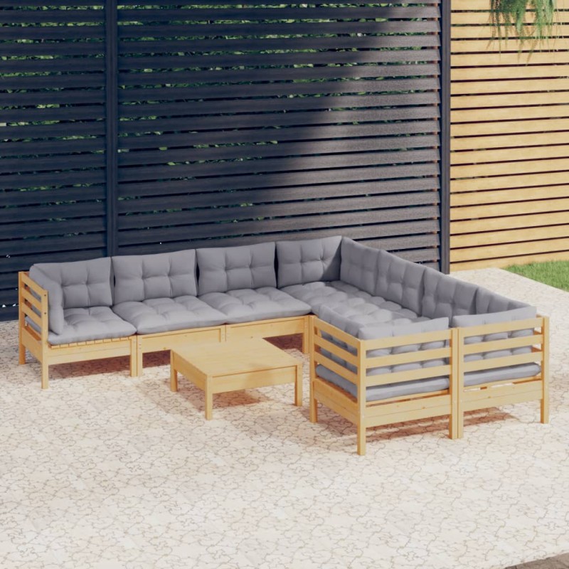 vidaXL Juego de muebles de jardín 9 pzas y cojines madera de pino vidaXL Juego de muebles de jardín 9 pzas y cojines madera de pino