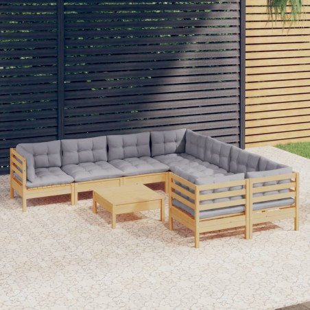vidaXL Juego de muebles de jardín 9 pzas y cojines madera de pino