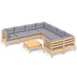 vidaXL Juego de muebles de jardín 9 pzas y cojines madera de pino