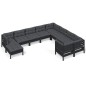 vidaXL Muebles de jardín 10 pzas con cojines negro madera de pino vidaXL Muebles de jardín 10 pzas con cojines negro madera de pino