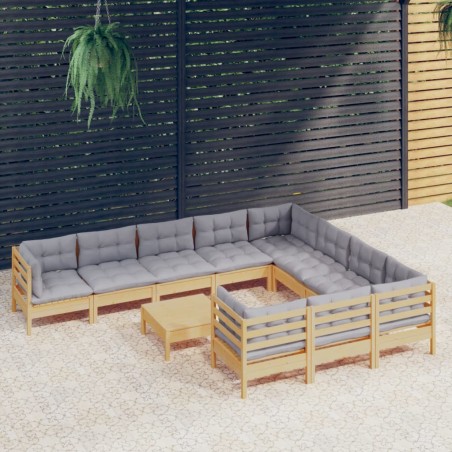 vidaXL Juego de muebles de jardín 11 pzas y cojines madera de pino