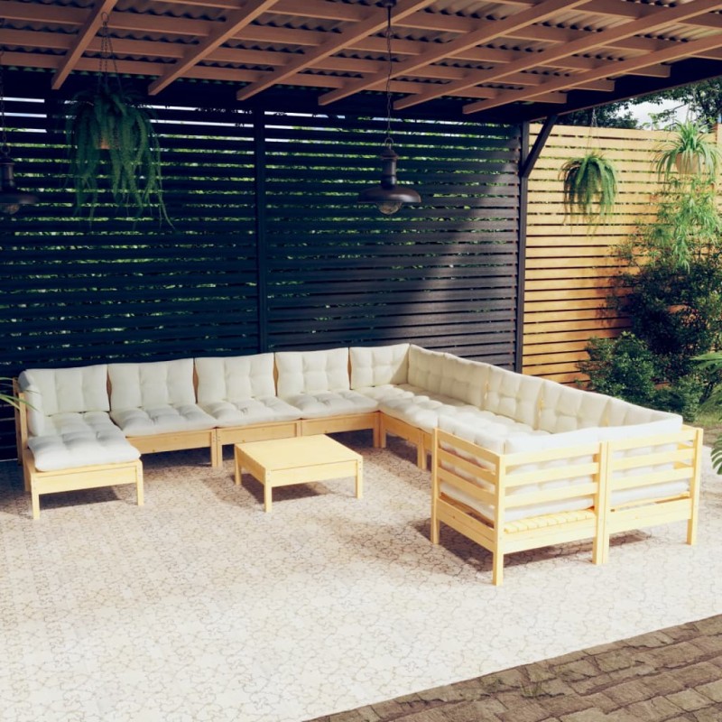 vidaXL Muebles de jardín 10 pzas y cojines madera de pino crema vidaXL Muebles de jardín 10 pzas y cojines madera de pino crema