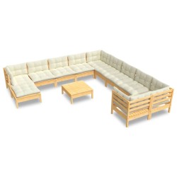 vidaXL Muebles de jardín 10 pzas y cojines madera de pino crema