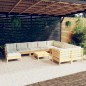 vidaXL Muebles de jardín 11 pzas y cojines madera de pino crema