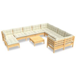 vidaXL Muebles de jardín 11 pzas y cojines madera de pino crema