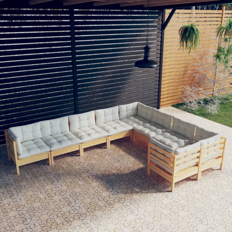 vidaXL Muebles de jardín 9 piezas y cojines madera de pino crema vidaXL Muebles de jardín 9 piezas y cojines madera de pino crema