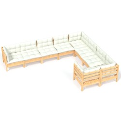 vidaXL Muebles de jardín 9 piezas y cojines madera de pino crema