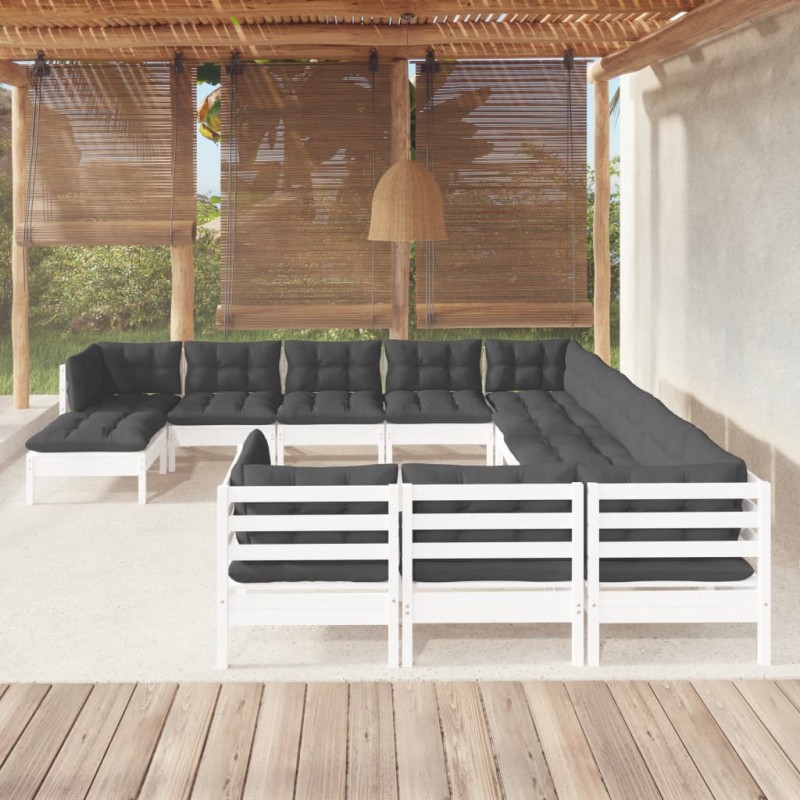 vidaXL Muebles de jardín 12 pzas con cojines blanco madera de pino vidaXL Muebles de jardín 12 pzas con cojines blanco madera de pino