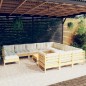 vidaXL Muebles de jardín 10 pzas y cojines madera de pino crema