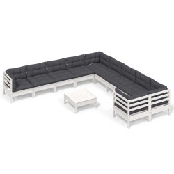 vidaXL Muebles de jardín 11 pzas y cojines blanco madera de pino
