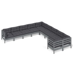 vidaXL Muebles de jardín 10 pzas y cojines madera de pino gris