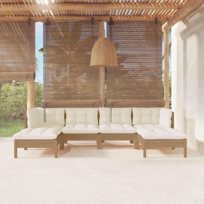 vidaXL Muebles de jardín 6 pzas y cojines madera de pino marrón miel vidaXL Muebles de jardín 6 pzas y cojines madera de pino marrón miel