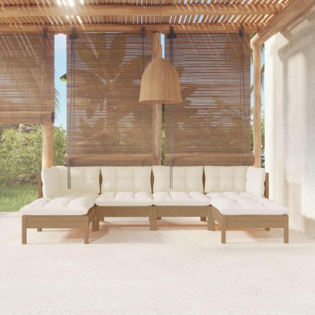 vidaXL Muebles de jardín 6 pzas y cojines madera de pino marrón miel