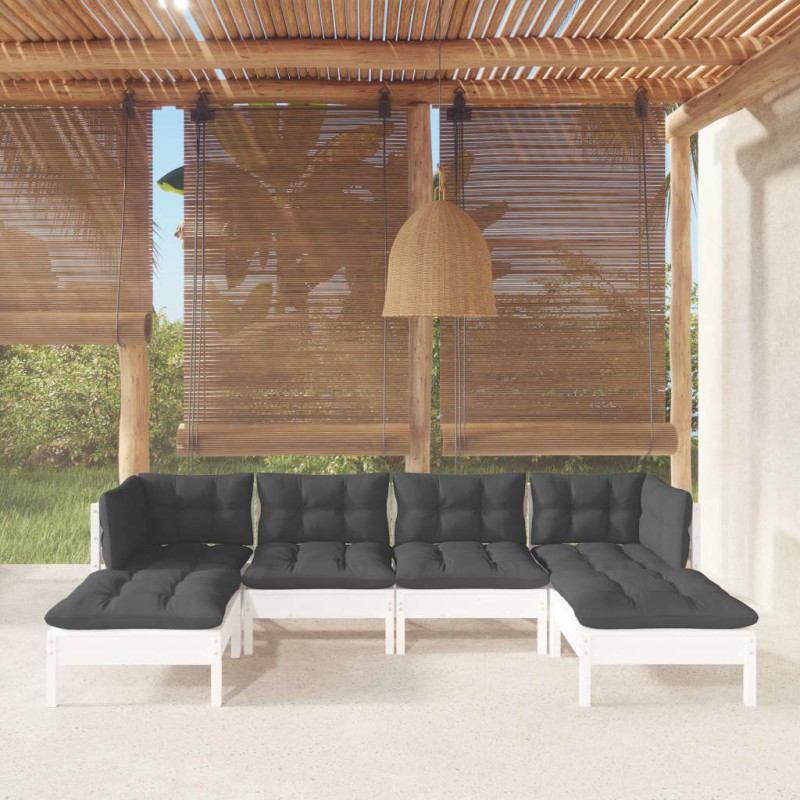vidaXL Muebles de jardín 6 pzas con cojines blanco madera de pino vidaXL Muebles de jardín 6 pzas con cojines blanco madera de pino