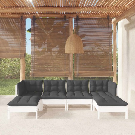 vidaXL Muebles de jardín 6 pzas con cojines blanco madera de pino