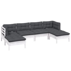 vidaXL Muebles de jardín 6 pzas con cojines blanco madera de pino