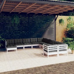 vidaXL Muebles de jardín 11 pzas y cojines blanco madera de pino