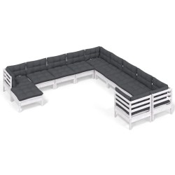 vidaXL Muebles de jardín 11 pzas y cojines blanco madera de pino