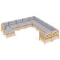 vidaXL Muebles de jardín 11 pzas y cojines madera de pino gris