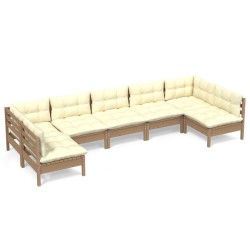 vidaXL Muebles de jardín 7 pzas y cojines madera de pino marrón miel