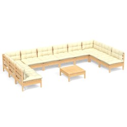 vidaXL Muebles de jardín 11 pzas y cojines madera maciza de pino crema