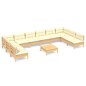 vidaXL Muebles de jardín 11 pzas y cojines madera maciza de pino crema
