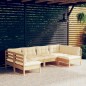 vidaXL Muebles de jardín 6 pzas y cojines madera maciza de pino crema vidaXL Muebles de jardín 6 pzas y cojines madera maciza de pino crema