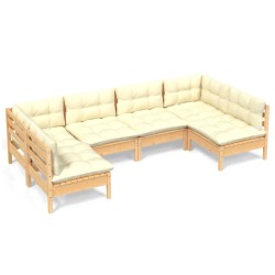 vidaXL Muebles de jardín 6 pzas y cojines madera maciza de pino crema