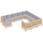 vidaXL Muebles de jardín 11 pzas y cojines madera de pino gris