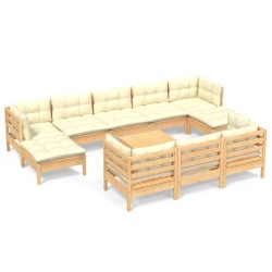 vidaXL Muebles de jardín 11 pzas y cojines madera maciza de pino crema