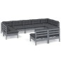 vidaXL Muebles de jardín 9 pzas y cojines gris madera maciza de pino