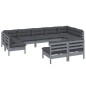 vidaXL Muebles de jardín 9 pzas y cojines gris madera maciza de pino