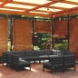 vidaXL Muebles de jardín 11 pzas y cojines negro madera maciza de pino