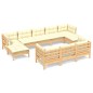 vidaXL Muebles de jardín 10 pzas y cojines madera maciza de pino crema