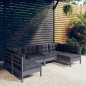 vidaXL Muebles de jardín 6 pzas y cojines madera maciza de pino gris