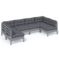 vidaXL Muebles de jardín 6 pzas y cojines madera maciza de pino gris