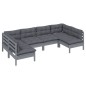 vidaXL Muebles de jardín 6 pzas y cojines madera maciza de pino gris