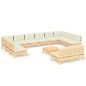 vidaXL Muebles de jardín 13 pzas y cojines madera maciza de pino crema vidaXL Muebles de jardín 13 pzas y cojines madera maciza de pino crema