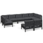 vidaXL Muebles de jardín 9 pzas y cojines negro madera maciza de pino