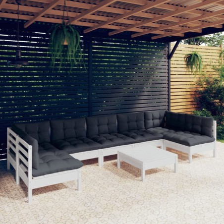 vidaXL Muebles de jardín 8 pzas con cojines blanco madera maciza pino