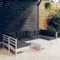 vidaXL Muebles de jardín 7 pzas y cojines blanco madera maciza de pino
