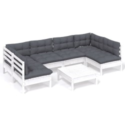 vidaXL Muebles de jardín 7 pzas y cojines blanco madera maciza de pino