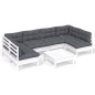 vidaXL Muebles de jardín 7 pzas y cojines blanco madera maciza de pino